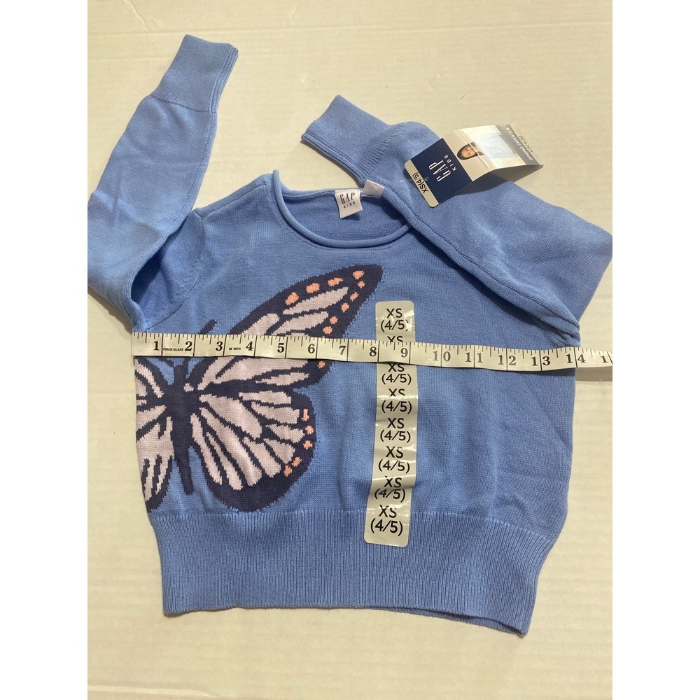 Gap Kids Blue Butterfly 100% Cotton Knit Girl's Sweater XS 4/5 Long Sleeve #3 - Picture 4 of 6